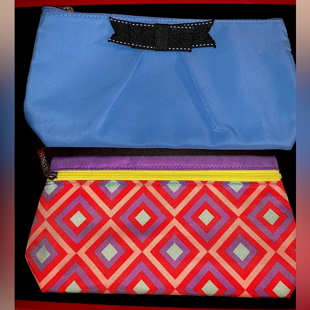 Lancôme & Clinique New Makeup Bags, One Blue with Bow, & a Colorful Design one